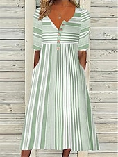abordables Robes à motifs-Tenue décontractée Robe d&#039;été Robe imprimée Femme Géométrique marinière Imprimer Bouton Col fendu Mode Vêtement de rue Extérieur du quotidien Manche Courte Standard Rose Claire Bleu Vert Eté Printemps