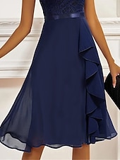 cheap Cocktail Dress-Women&#039;s Party Dress Lace Dress Cocktail Dress Midi Dress Dark Blue Short Sleeve Pure Color Lace Summer Spring Fall Crew Neck Fashion Wedding Guest Vacation Summer Dress S M L XL 2XL