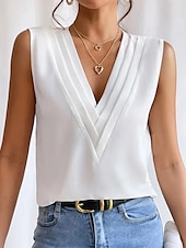 preiswerte Tank-Shirts &amp; kurze Jäckchen für Damen-Damen Camisole Tank Top Elegant Vintage Mode ärmellos reguläre Tops V-Ausschnitt lässig Schwarz Weiß Wein Blau
