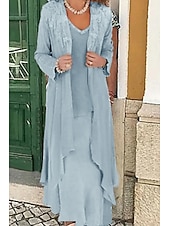 ieftine Cu jacheta-Rochie de mamă a miresei în două piese A-Line pentru nunta pe plajă Invitat formal la nuntă Elegant Mărime mare Casual Gât în V Largime din dantelă in amestec de bumbac fără mâneci Rochii cu aplicații