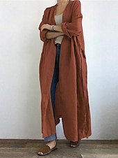 billiga Kappor och trenchcoats-Dam Trenchcoat Utomhus Ficka Slät Bekväm Mode Normal Ytterkläder Långärmad Sommar Svart S