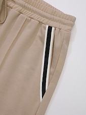 cheap Men&#039;s Tee Sets-Men&#039;s Tee &amp; Drawstring Waist Shorts 2 Pieces Outfits Short Sleeves Crewneck Summer Striped Fashion Sport Casual 2 Piece Striped Trim Vacation Daily Wear Activewear Black Pink Khaki Top Tee for Men