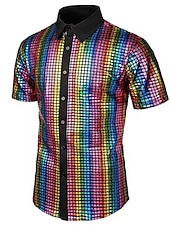 economico camicie da smoking da uomo-Per uomo Camicia da Ballo Camicia da discoteca Camicie da Smoking Semplice Serata Formale Festa di compleanno Nero Giallo Blu Arcobaleno Manica Corta Bavero Estate Primavera Abbigliamento Paillettes