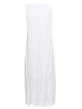 abordables concevoir des robes en coton et lin-Femmes Bleu Clair Noir Blanche Été Robe maxi Robes inspirées du lin Robe Blanche Robe en Dentelle Mode Sans manches Quotidien Week-end Coupe Ample Uni Col en V
