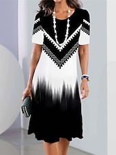 voordelige Strepen- en geometrische jurk-Dames Mini-jurk T shirt jurk Zonnejurk Zomerjurk Jurk met print Modieus Streetwear Modern Buiten Dagelijks Uitgaan Normale pasvorm Geometrisch Kleurenblok Korte mouw Strakke ronde hals Zwart en Wit