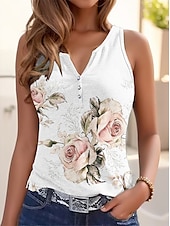 cheap Graphic shop Tank tops &amp; Camis-Women&#039;s Camisole Tank Top Basic Floral Buttons Print Sleeveless Regular Tops V Neck Casual Holiday Light Green Pink Fuchsia Green Light Blue