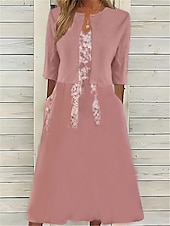 abordables Ensembles de robes-Robe casual Femme Ensemble Robe Deux Pièces Extérieur du quotidien Mode Elégant Brodée Poche Robe mi-longue Col V Manches 3/4 Floral Standard Rose Claire Eté Printemps S M L XL XXL