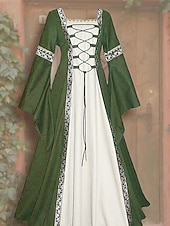  Retro Antiguo Medieval Renacimiento Hasta el Tobillo Vestidos irlandesa Vikingo forastero Tallas Grandes élfico Disfraz Mujer Disfraz de carnaval Celta Víspera de Todos los Santos Carnaval LARP Feria