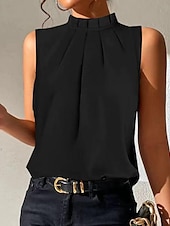 economico Top e canotte da donna-Camisola da donna canotta base senza maniche top regolari collo alto casual nero