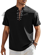 baratos Férias-Homens Camisa Social camisa de linho Camisa casual camisa de praia Tecido Férias Havaiana Preto Branco Azul Marron Manga Curta Colarinho Chinês Primavera Verão Roupa Básico