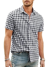 economico camicia da uomo con bottoni-Per uomo Camicia Camicia Estiva Camicia casual Camicia da Spiaggia Camicia con Bottoni Camicie a quadri Nero Blu reale Blu Rosso Blu scuro Manica Corta Quadri Bavero Vacanza Quotidiano Abbigliamento