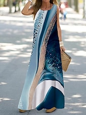 رخيصةأون فن وتصميم فساتين-نسائي فستان طويل فستان طويل فستان خفيف فستان شيفت فستان تصميم تانك موضة أناقة الشارع الحديث الأماكن المفتوحة عطلة مناسب للحفلات فضفاض صالح ظل ورد طباعة الرخام بدون كم رقبة عالية مدورة