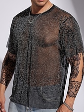 preiswerte Lässige T-Shirts für Herren-Herren T Shirt Männer Solid Glitter T-Shirt T-Shirt Kurzarm Rundhalsausschnitt Sommer Einfach Designer Basic Moderne zeitgenössische Basic Urlaub Straße Ausgehen Schwarz Top T-Shirt für Herren