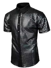 economico camicie da smoking da uomo-Per uomo Camicia da Ballo Camicia da discoteca Camicie da Smoking Semplice Serata Formale Festa di compleanno Nero Giallo Blu Arcobaleno Manica Corta Bavero Estate Primavera Abbigliamento Paillettes
