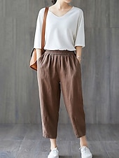 abordables Short en lin et coton-Femmes Short en coton et lin Shorts Capri Pantalons Amples Streetwear Occasionnel Confort Capris Taille Moyenne Uni Avec Poches Bouffant Conception à cordon élastique Confort Respirabilité Doux