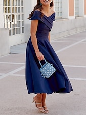 abordables Robes de cocktail-Robes de cocktail en A mariage à la plage robe élégante longueur thé sans manches épaule dénudée invité d&#039;automne tissu extensible avec fente froncée robes Derby 2025