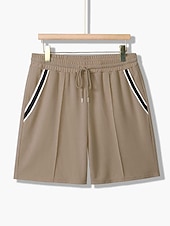 cheap Men&#039;s Tee Sets-Men&#039;s Tee &amp; Drawstring Waist Shorts 2 Pieces Outfits Short Sleeves Crewneck Summer Striped Fashion Sport Casual 2 Piece Striped Trim Vacation Daily Wear Activewear Black Pink Khaki Top Tee for Men