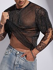 preiswerte Lässige T-Shirts für Herren-Herren T Shirt Männer Solid Glitter T-Shirt T-Shirt Kurzarm Rundhalsausschnitt Sommer Einfach Designer Basic Moderne zeitgenössische Basic Urlaub Straße Ausgehen Schwarz Top T-Shirt für Herren