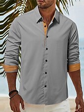 economico camicia da uomo con bottoni-Per uomo Camicia Camicia estiva Camicia con bottoni Maglietta informale Camicia da spiaggia Blu Verde Grigio Manica lunga Color Block Bavero Giornaliero Da mare Abbigliamento Di tendenza Informale