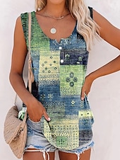 cheap Tank Tops &amp; Camis-Women&#039;s Camisole Tank Top Basic Print Sleeveless Regular Tops U Neck Casual Red Brown Green