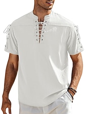 baratos Férias-Homens Camisa Social camisa de linho Camisa casual camisa de praia Tecido Férias Havaiana Preto Branco Azul Marron Manga Curta Colarinho Chinês Primavera Verão Roupa Básico