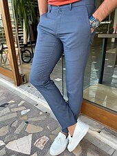 お買い得  チノパン-男性用 ズボン チノパン チノパンツ ポケット 平織り 履き心地よい 高通気性 アウトドア 日常 お出かけ ファッション カジュアル ルビーレッド ブルー