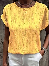 cheap Floral tee-Women&#039;s T Shirt Graphic Basic Short Sleeve Round Neck Regular Tops Daily Weekend Print Yellow Pink Blue Orange Green
