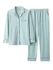 billiga Sovkläder till damer-pyjamas för kvinnor pyjamastopp och byxuppsättningar bokstavsblomma tights / leggings avslappnad komfort hem daglig säng bomull andas lapel långärmad skjorta byxknappficka sommar höst hem kläder
