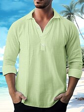 economico Vacanza-Per uomo Camicia Camicia di lino Camicia Estiva Abbigliamento da spiaggia Camicia casual Semplice Vacanza Crociera Bianco Blu Verde Cachi Manica Lunga Collo ripiegato Primavera &amp; Estate Abbigliamento