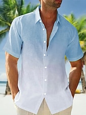voordelige heren overhemd met knopen-Voor heren Overhemd Zomer overhemd Strand Kleding Normaal shirt Overhemd met knopen Overhemden zonder broek Blozend Roze Marineblauw blauw Oranje Groen Korte mouw Verloop Revers Vakantie Casual