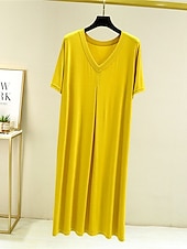 cheap Women&#039;s Nightgowns &amp; Sleepshirts-Women&#039;s Pajamas Nightgown Nightshirt Dress Pure Color Simple Casual Soft Home Daily Bed Modal Breathable V Wire Short Sleeve Summer Fall Home Outfits
