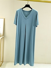 cheap Women&#039;s Nightgowns &amp; Sleepshirts-Women&#039;s Pajamas Nightgown Nightshirt Dress Pure Color Simple Casual Soft Home Daily Bed Modal Breathable V Wire Short Sleeve Summer Fall Home Outfits