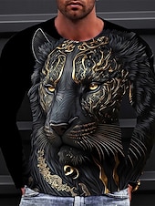 economico Magliette con stampa animale-Per uomo Pop art Animali maglietta Manica lunga maglietta Stampa 3D Girocollo Camicia Vintage Di tendenza Originale Esterno Giornaliero Sport Nero Vino Blu Primavera &amp; Autunno Abbigliamento S M L XL