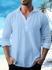 economico Vacanza-Per uomo Camicia Camicia di lino Camicia Estiva Abbigliamento da spiaggia Camicia casual Semplice Vacanza Crociera Bianco Blu Verde Cachi Manica Lunga Collo ripiegato Primavera &amp; Estate Abbigliamento