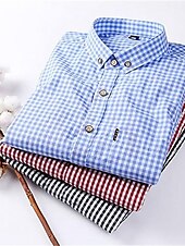 voordelige Overhemden met knopen voor heren-Voor heren Overhemd Geruit overhemd Button-down overhemd Shirt met kraag Geruit Bruiloft Werk B C D E Lange mouw Strijkijzer Lente &amp; Herfst Kleding Button-omlaag