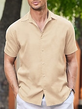 cheap Vacation-Men&#039;s Shirt Linen Shirt Guayabera Shirt Summer Shirt Beach Shirt Button Up Shirt Plain Vacation Casual White Blue Khaki Gray Short Sleeve Lapel Summer Clothing Apparel Patchwork