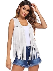 cheap Tops-Hippie Retro Vintage Tassel 1960s Hippie 1970s Disco Suede Vest 70s Fancy Dress Women 70s Outfits Women&#039;s Tassel Fringe Costume Vintage Cosplay Carnival Masquerade Holiday Sleeveless Vest Carnival