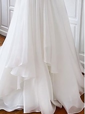 abordables Vestidos de novia de lujo-Vestidos de Boda en la Playa Casual Simples Vestidos de Boda Faldón Camiseta Sin Mangas Cola de Corte Chiffon Vestidos de Novia Con Pliegues