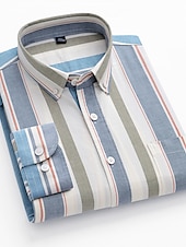 economico camicie oxford da uomo-Per uomo Camicie Camicia a righe Camicia abbottonata Camicia Oxford Banda Matrimonio Ufficio e carriera Verde chiaro Blu reale Verde Kaki Manica lunga Colletto Quattro stagioni Abbigliamento Stampa
