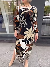 billige Blomstrete kjoler-kvinners tre delt print crew neck maxi lang kjole daglig ferie langermet sommer våren