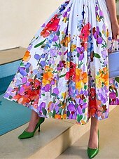 cheap Vacation Dresses-Women&#039;s Shirt Dress Casual Dress Swing Dress Maxi long Dress Outdoor Daily Date Fashion Modern Shirt Collar Button Print Short Sleeve Summer Spring Loose Fit Floral