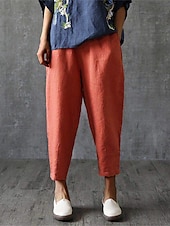 preiswerte Schlichte Hose aus Baumwollleinen-Damen Hose aus Baumwollleinen Hosen Hose Baggy-Hosen Mode Streetwear Volle Länge Mittlere Taille Einfach Tasche Elastischer Bund Baggy Atmungsaktivität Weich Außenbereich Mikroelastisch Urlaub
