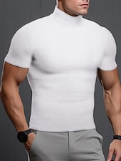 cheap Men&#039;s Casual T-shirts-Men&#039;s T Shirt Tee Top Short Sleeves Turtleneck Summer Plain Pit Strip Fashion Designer Basic Vacation Street Going out Black White Khaki Top Tee for Men