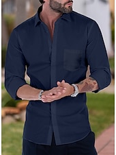 preiswerte Businesshemden für Herren-Herren Oberhemd Hemden mit französischen Manschetten Kragenhemd Knopfhemd Wellen Hochzeit Arbeit Schwarz Weiß Rosa Marineblau Langarm Umlegekragen Ganzjährig Bekleidung Button-Down