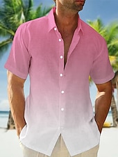 voordelige heren overhemd met knopen-Voor heren Overhemd Zomer overhemd Strand Kleding Normaal shirt Overhemd met knopen Overhemden zonder broek Blozend Roze Marineblauw blauw Oranje Groen Korte mouw Verloop Revers Vakantie Casual