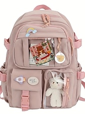 cheap Kids &amp; Teen Backpacks-Tween &amp; Teen Girls Cute Kawaii Backpack, Large Capacity Multi-Pocket School Bag with Transparent Display Pocket &amp; Plush Toy for Back to School