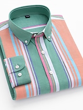 economico camicie oxford da uomo-Per uomo Camicie Camicia a righe Camicia abbottonata Camicia Oxford Banda Matrimonio Ufficio e carriera Verde chiaro Blu reale Verde Kaki Manica lunga Colletto Quattro stagioni Abbigliamento Stampa