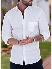 preiswerte Businesshemden für Herren-Herren Oberhemd Hemden mit französischen Manschetten Kragenhemd Knopfhemd Wellen Hochzeit Arbeit Schwarz Weiß Rosa Marineblau Langarm Umlegekragen Ganzjährig Bekleidung Button-Down