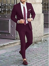 cheap Formal Suits-Black Blue Ivory Men&#039;s Wedding Suits Homecoming Suits Business Workwear Dress Suits Solid Colored 2 Piece Tailored Fit Single Breasted Two-button