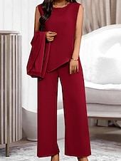 cheap Two Piece Sets-Women&#039;s Loungewear Sets 3 Pieces Pure Color Fashion Casual Comfort Street Daily Date Breathable Crew Neck Long Sleeve Pant Pocket Summer Spring